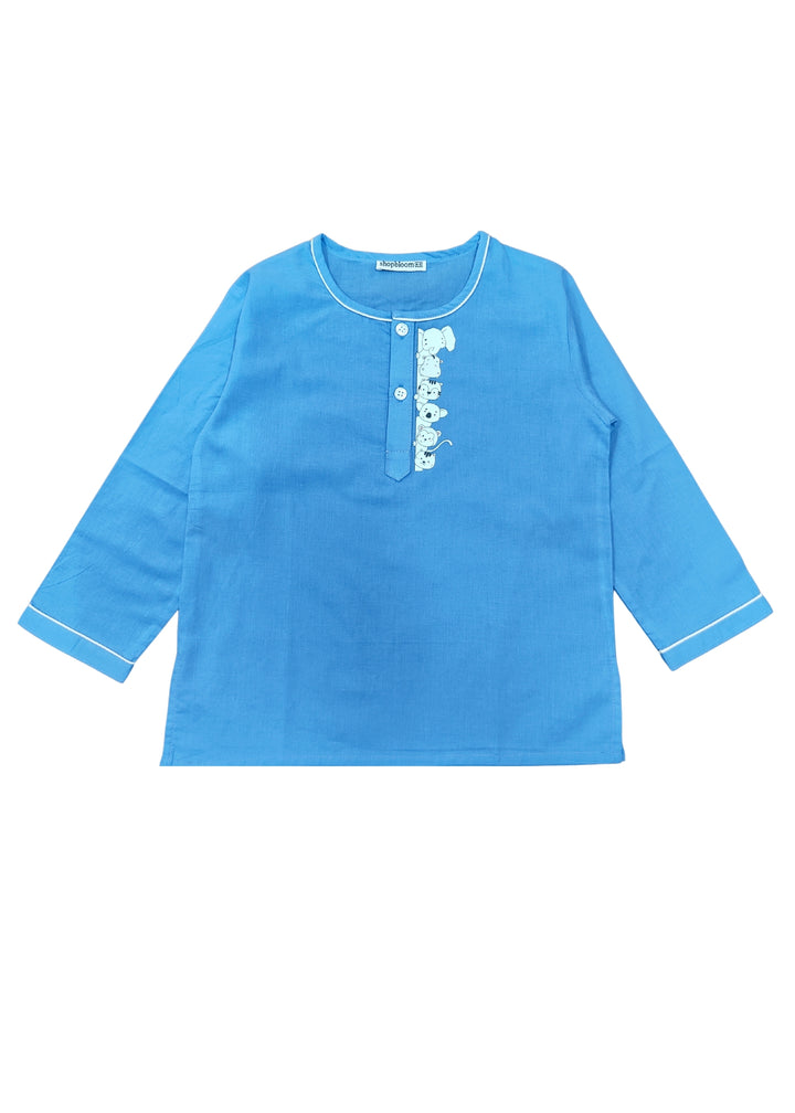 Animal Kingdom Print Round Neck Long Sleeve Kids Night Suit