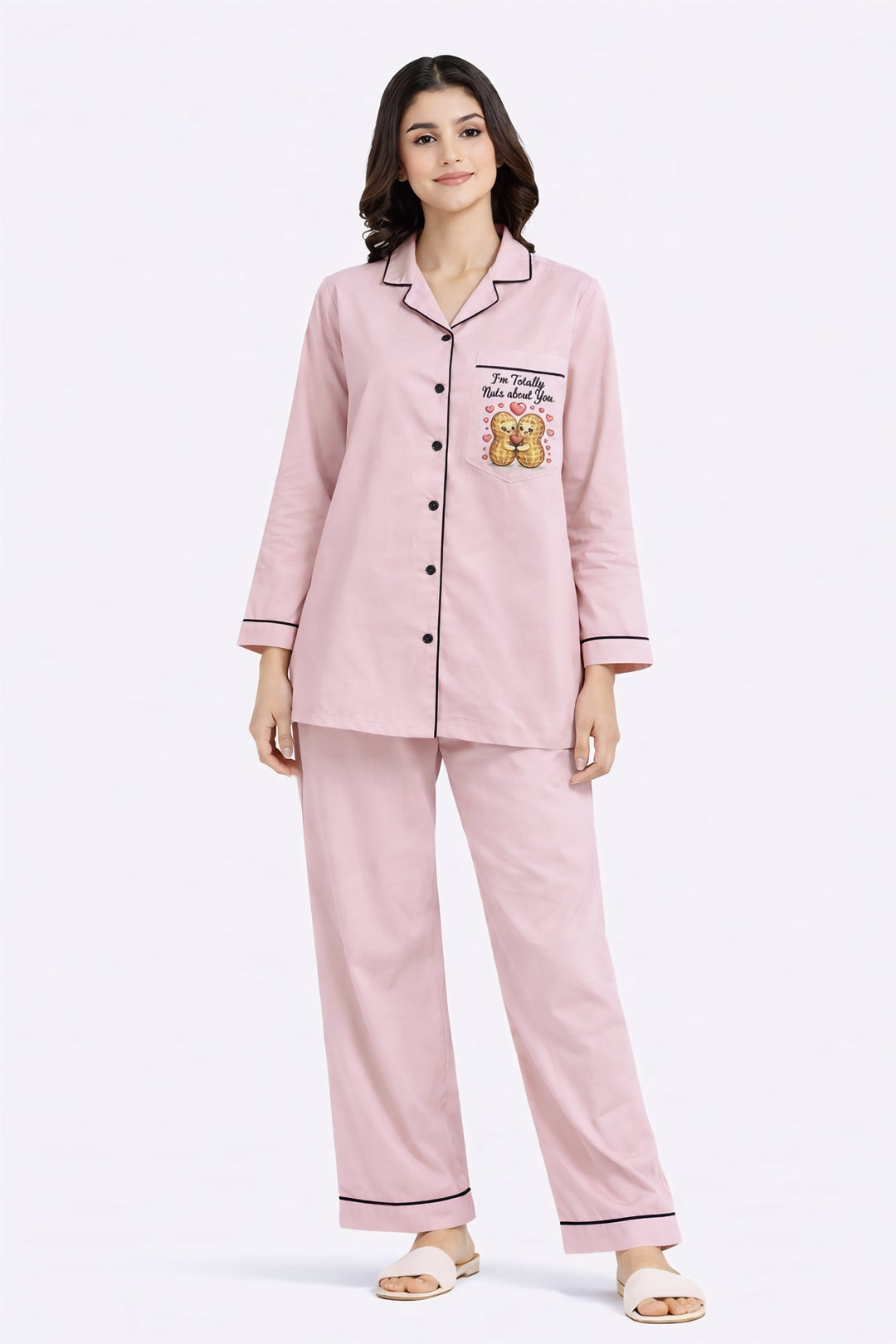 Nuts About You Print Long Sleeve Women's Night Suit