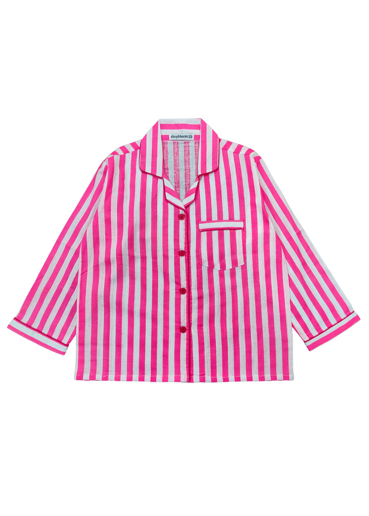 Neon Pink Stripes Long Sleeve Kids Night Suit