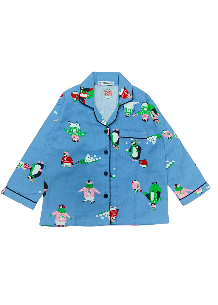 Frosty Penguin Dreams Cotton Flannel Long Sleeve Kids Night Suit