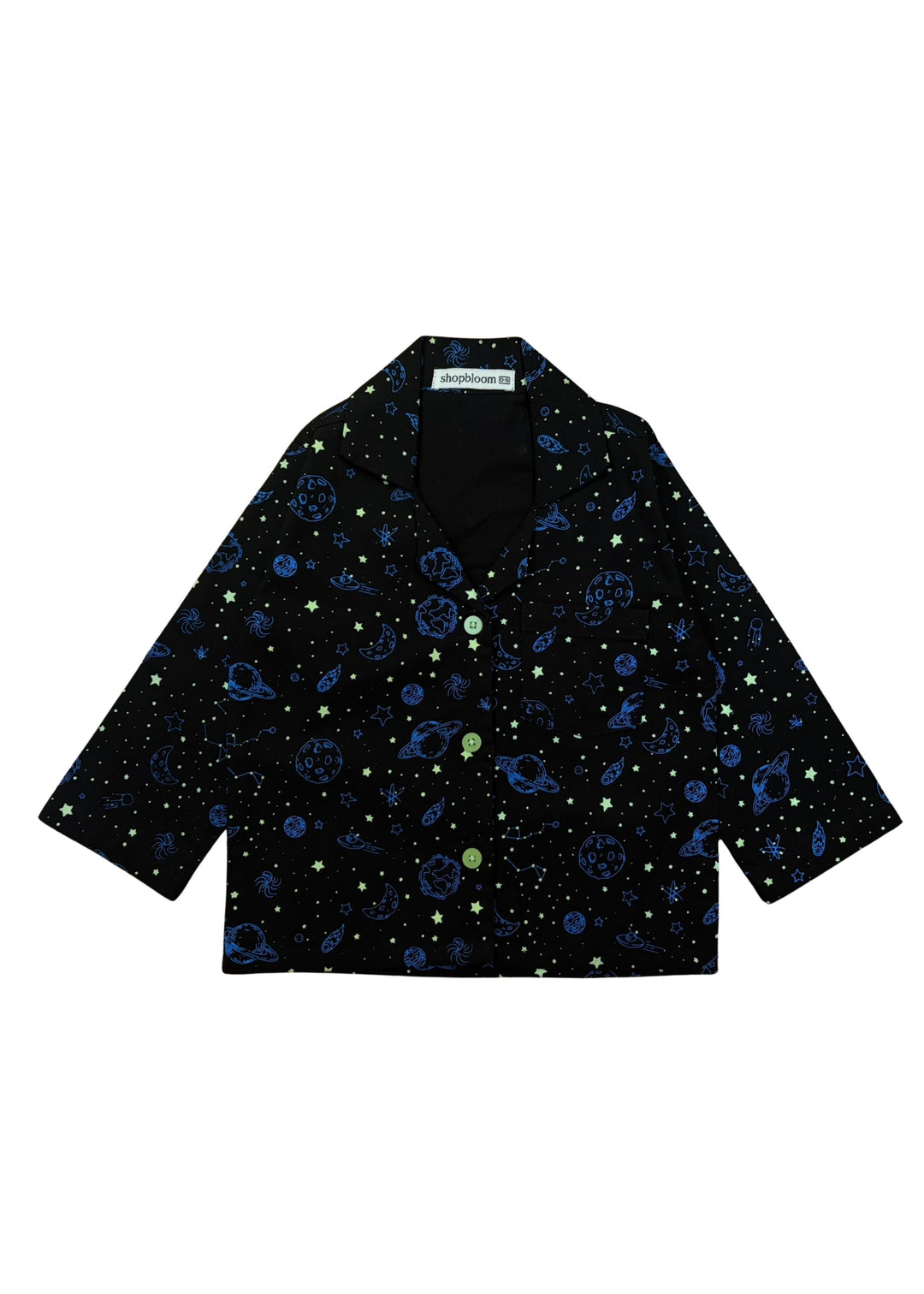 Space Glow In The Dark Print Long Sleeve Kids Night Suit