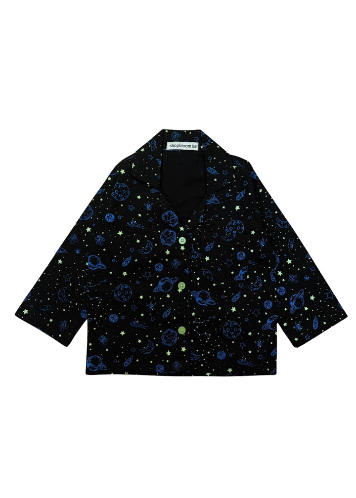 Space Glow In The Dark Print Long Sleeve Kids Night Suit