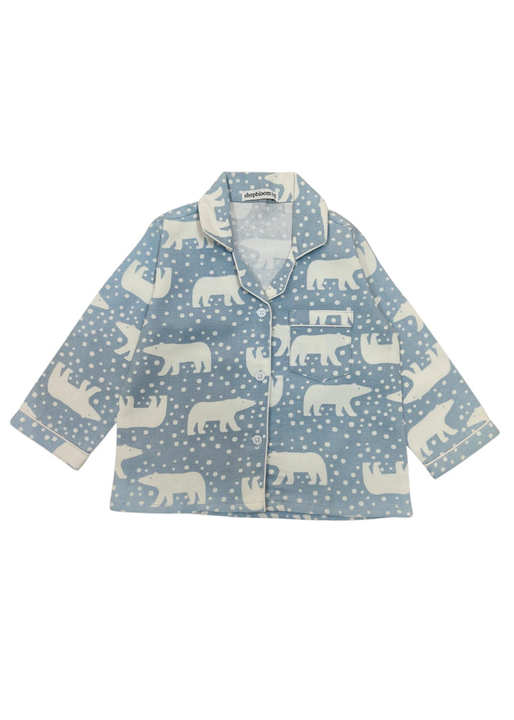 White Polar Bear Cotton Flannel Long Sleeve Kids Night Suit
