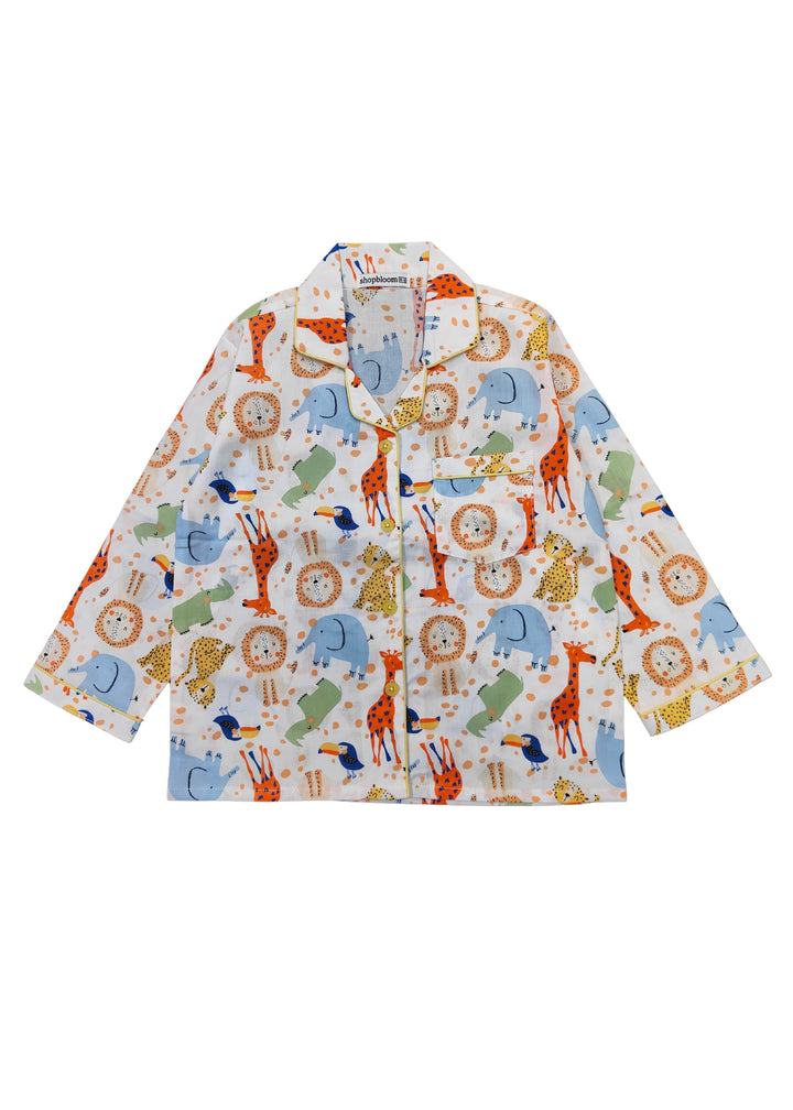 Colorful Animals Print Long Sleeve Kids Night Suit