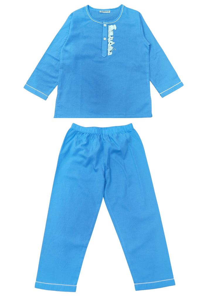 Animal Kingdom Print Round Neck Long Sleeve Kids Night Suit