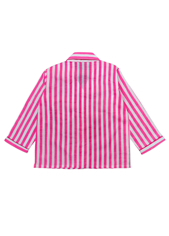 Neon Pink Stripes Long Sleeve Kids Night Suit