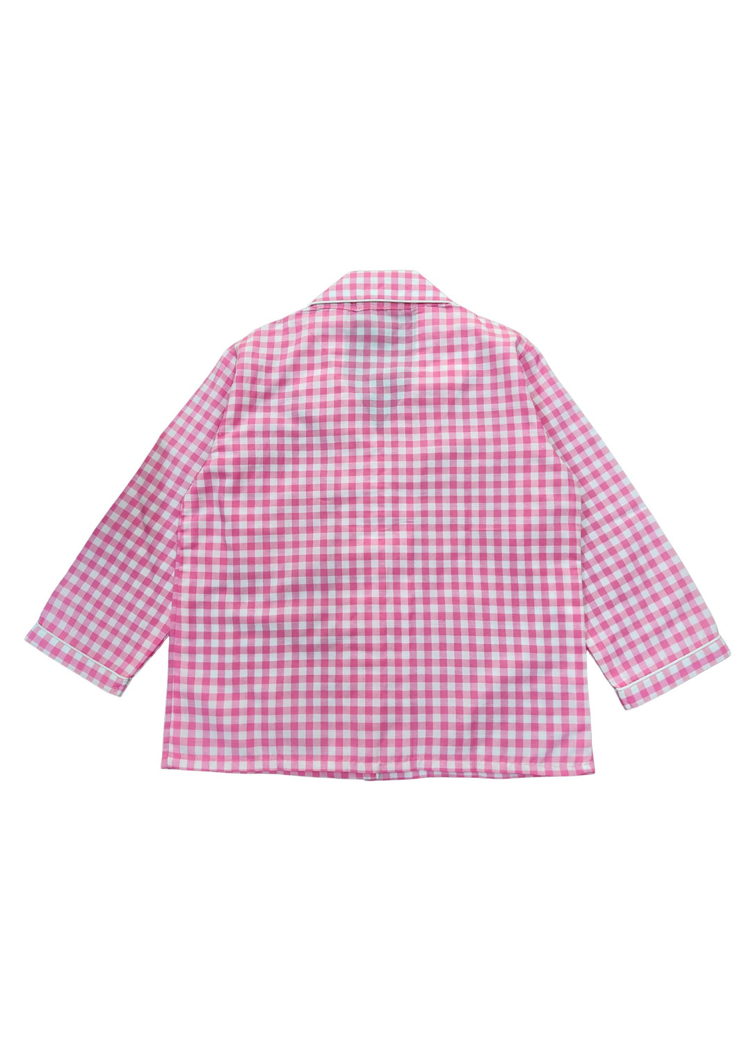Pink Checkered Print Long Sleeve Kids Night Suit