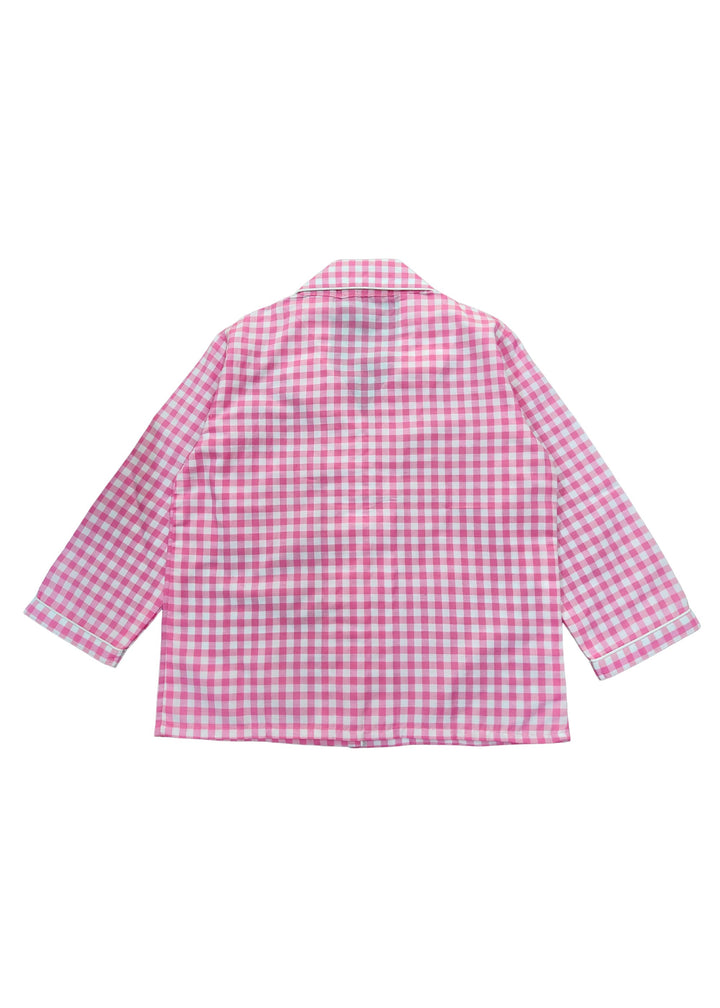 Pink Checkered Print Long Sleeve Kids Night Suit