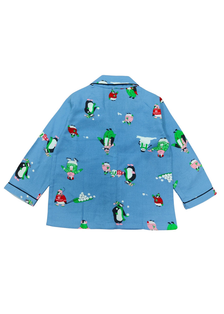 Frosty Penguin Dreams Cotton Flannel Long Sleeve Kids Night Suit
