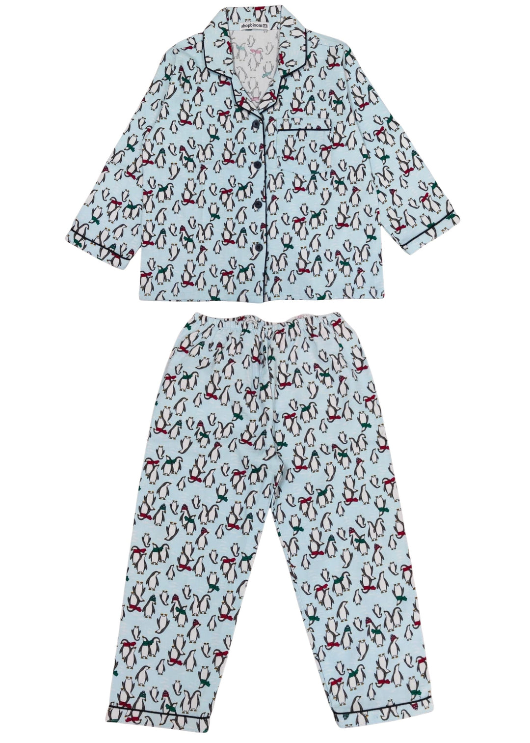 Frosty Penguin Cotton Flannel Long Sleeve Kids Night Suit