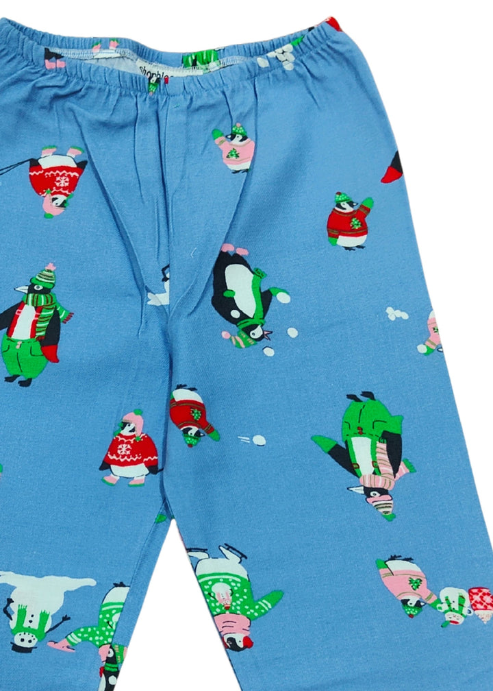 Frosty Penguin Dreams Cotton Flannel Long Sleeve Kids Night Suit