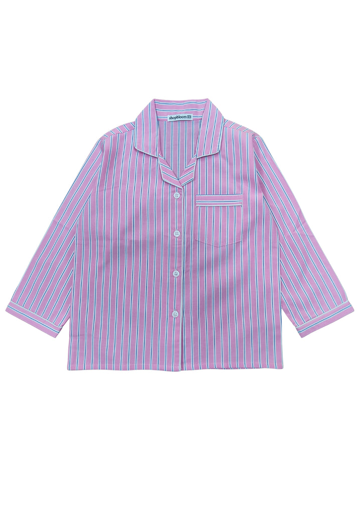 Stripes Print Long Sleeve Kids Night Suit
