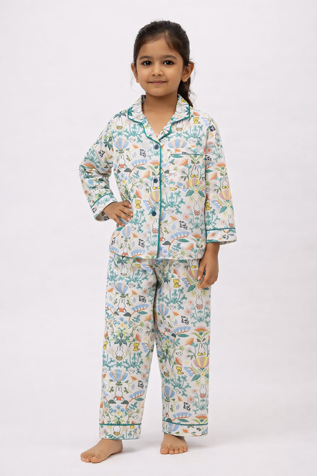 Little Meadow Friends Print Long Sleeve Kids Night Suit