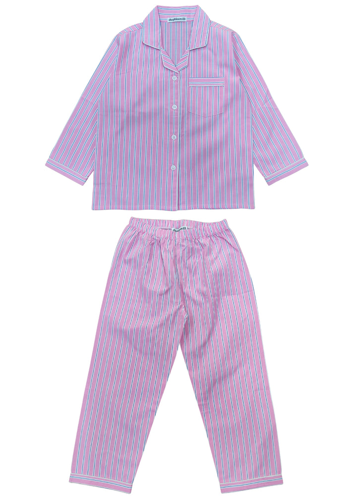 Stripes Print Long Sleeve Kids Night Suit