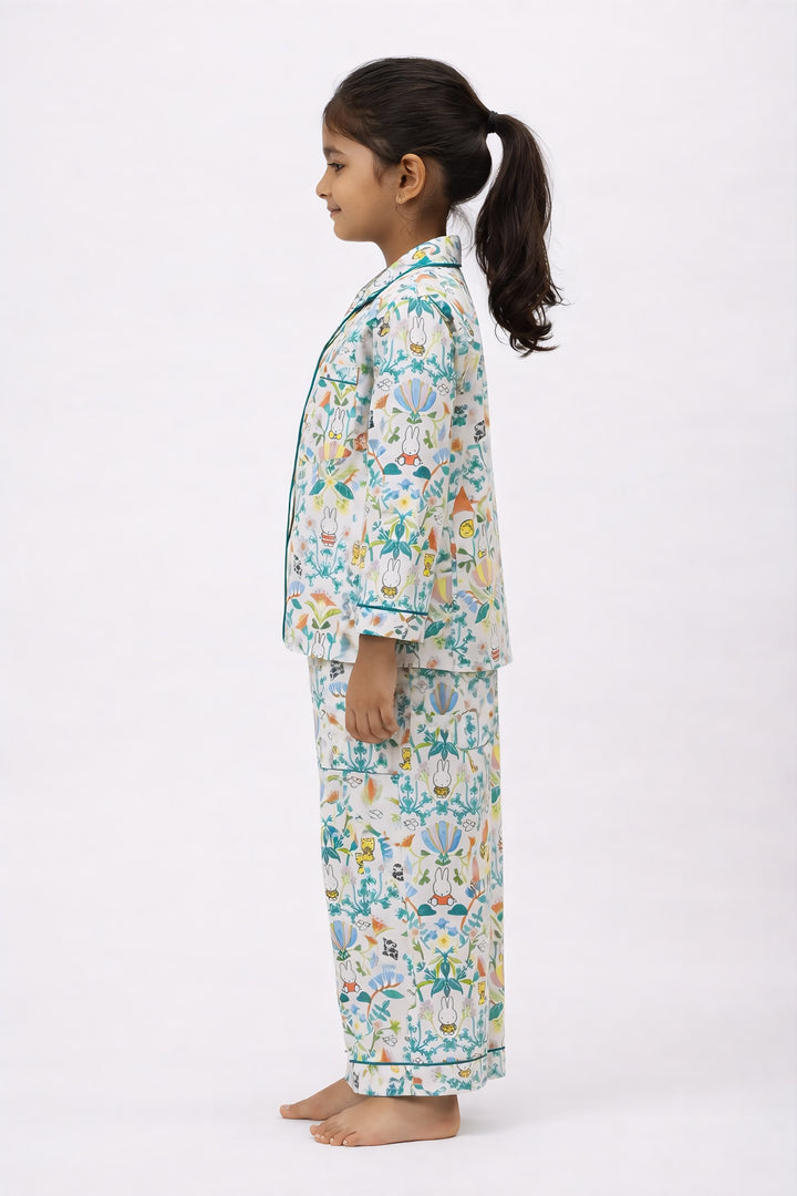 Little Meadow Friends Print Long Sleeve Kids Night Suit