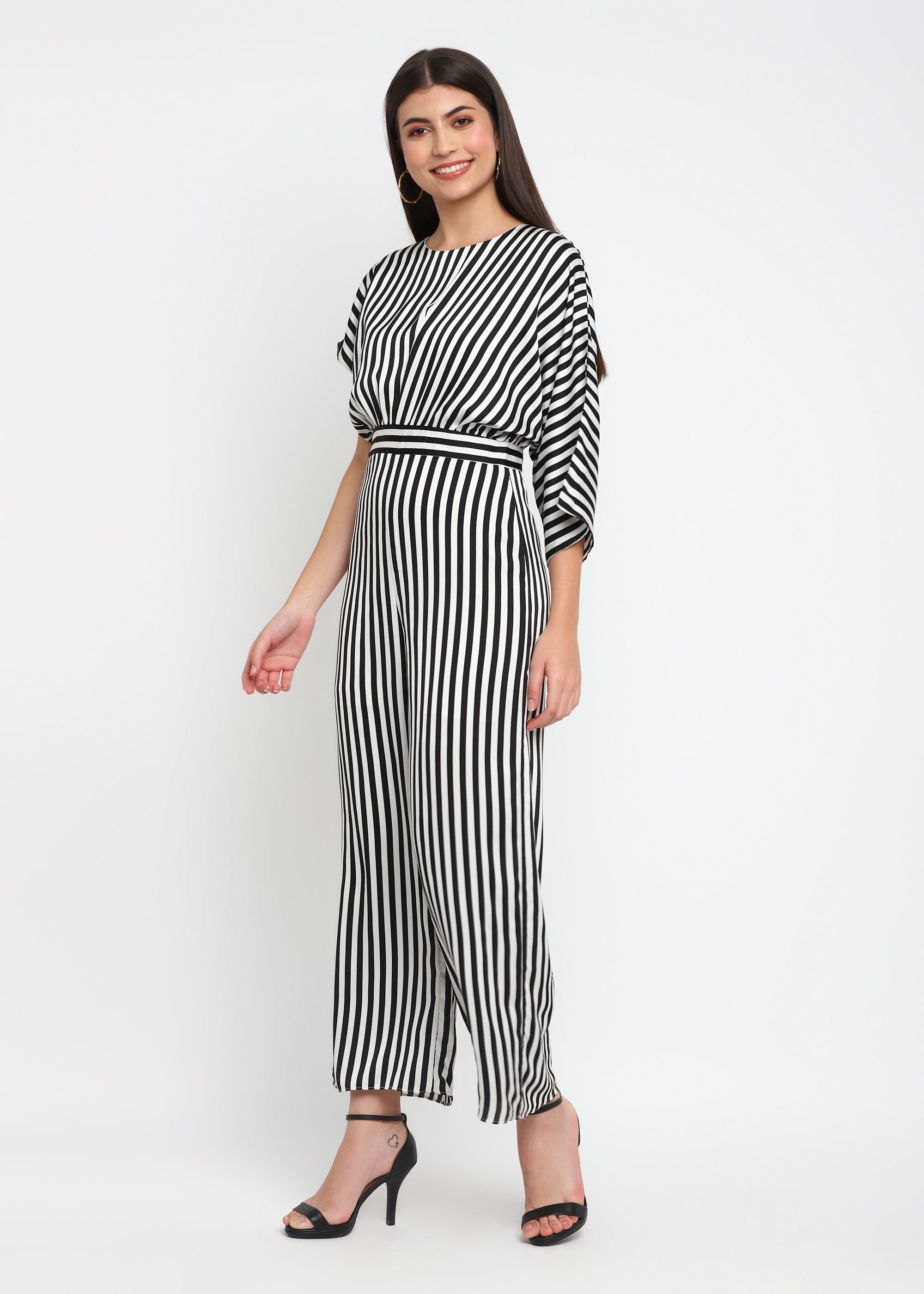 Asymmetrical Sleeve Stripe Jumpsuit