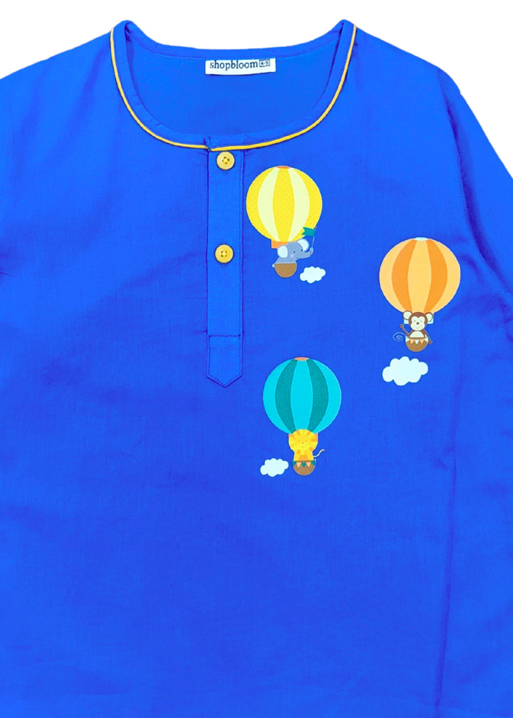 Sky Safari Print Round Neck Long Sleeve Kids Night Suit