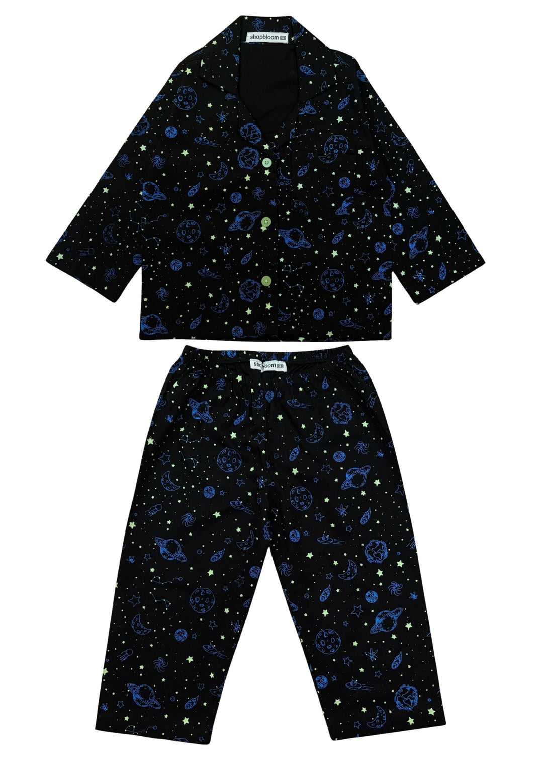 Space Glow In The Dark Print Long Sleeve Kids Night Suit