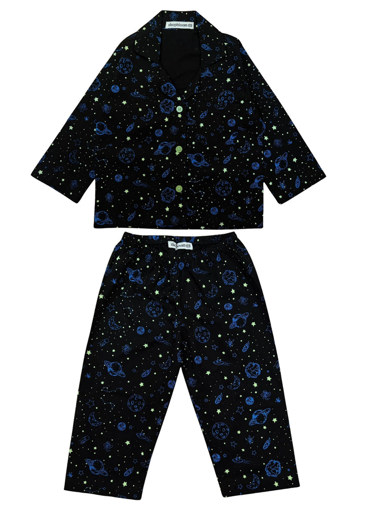 Space Glow In The Dark Print Long Sleeve Kids Night Suit