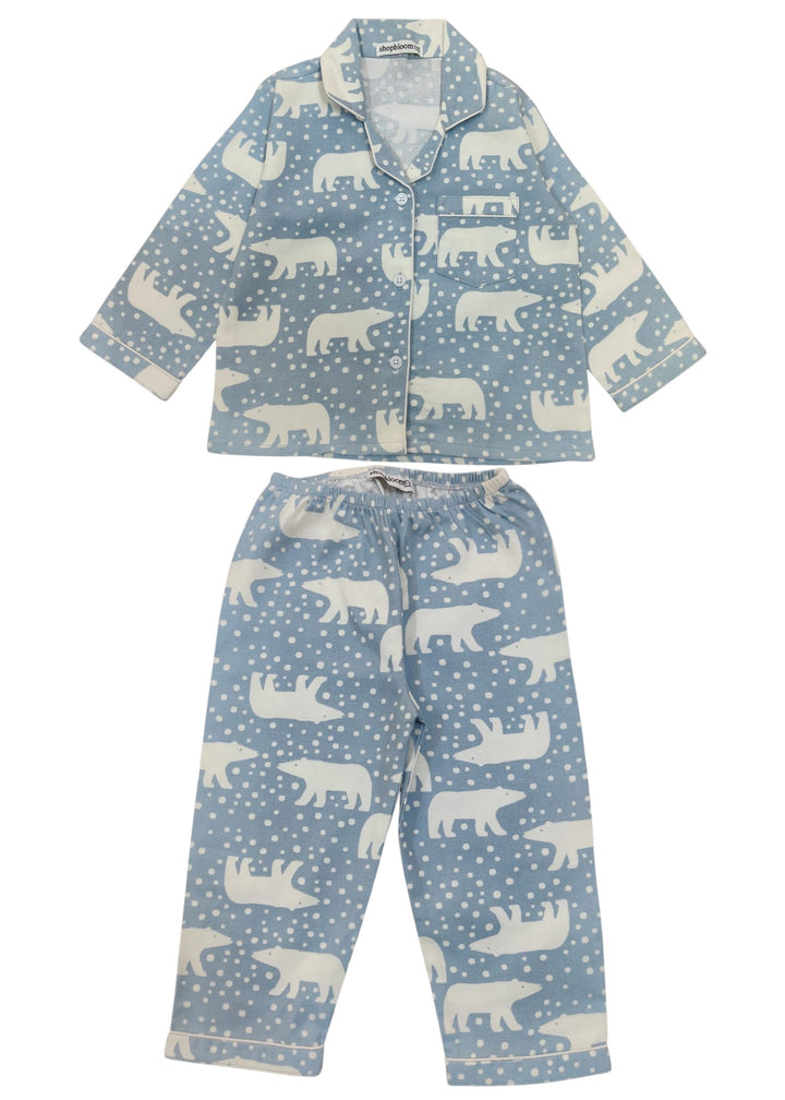 White Polar Bear Cotton Flannel Long Sleeve Kids Night Suit
