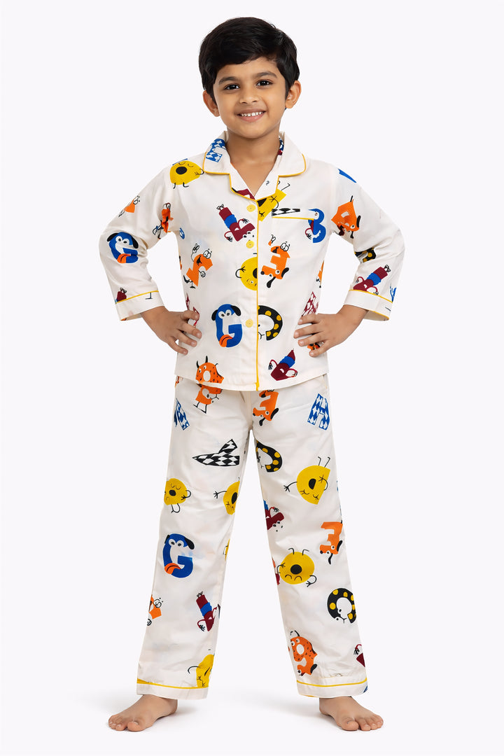 Monster Party Print Long Sleeve Kids Night Suit