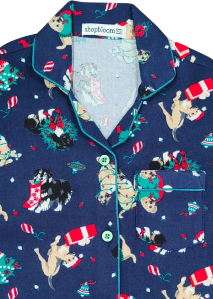 Festive Fur Friends Cotton Flannel Long Sleeve Kids Night Suit