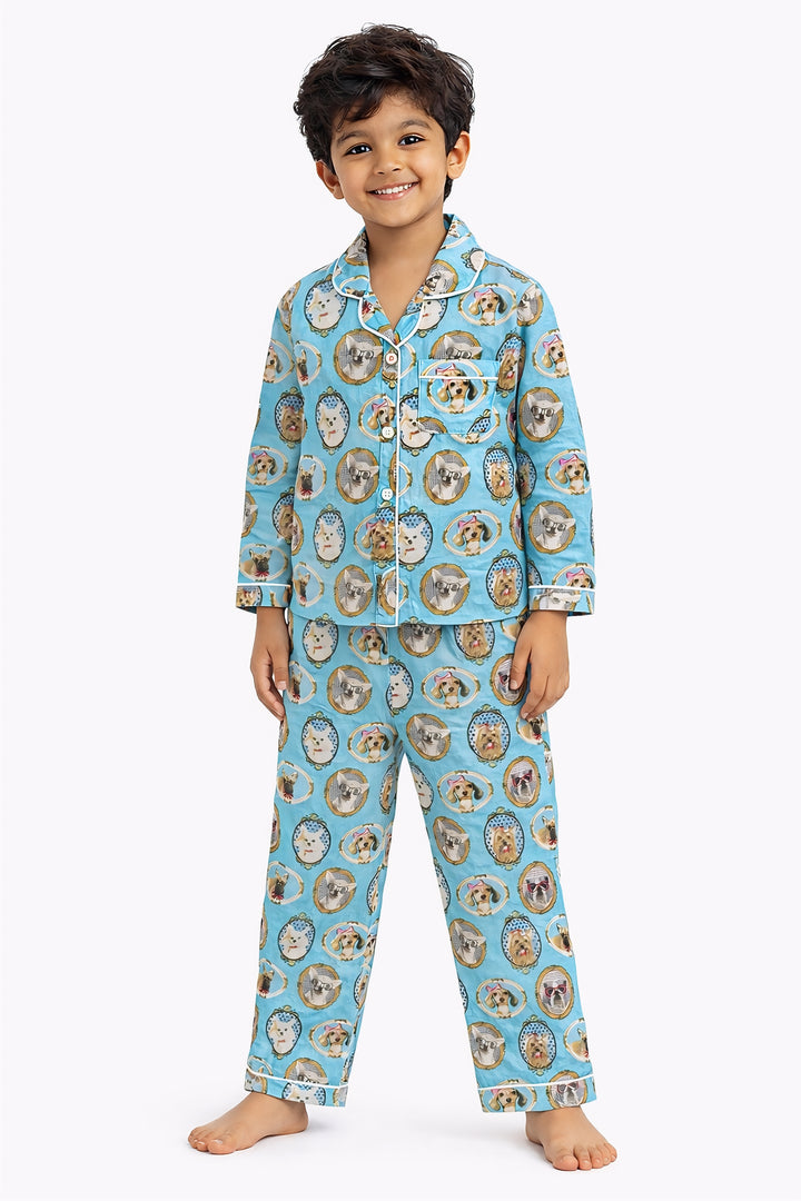 Happy Tails Print Long Sleeve Kids Night Suit
