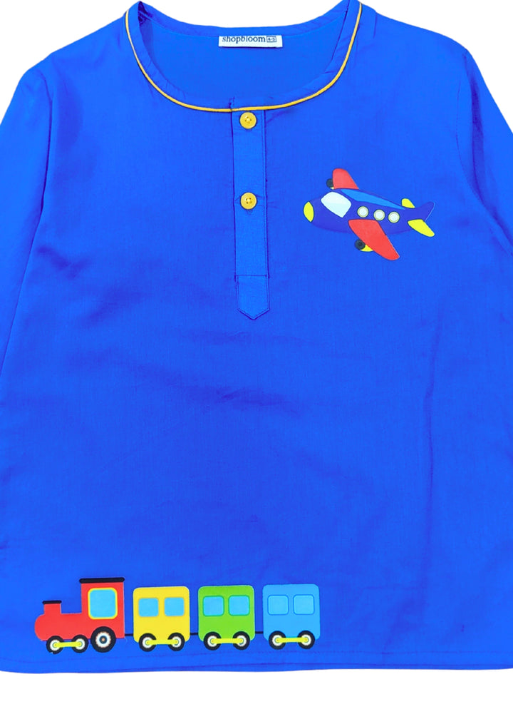 Journey To Dreamland Print Round Neck Long Sleeve Kids Night Suit