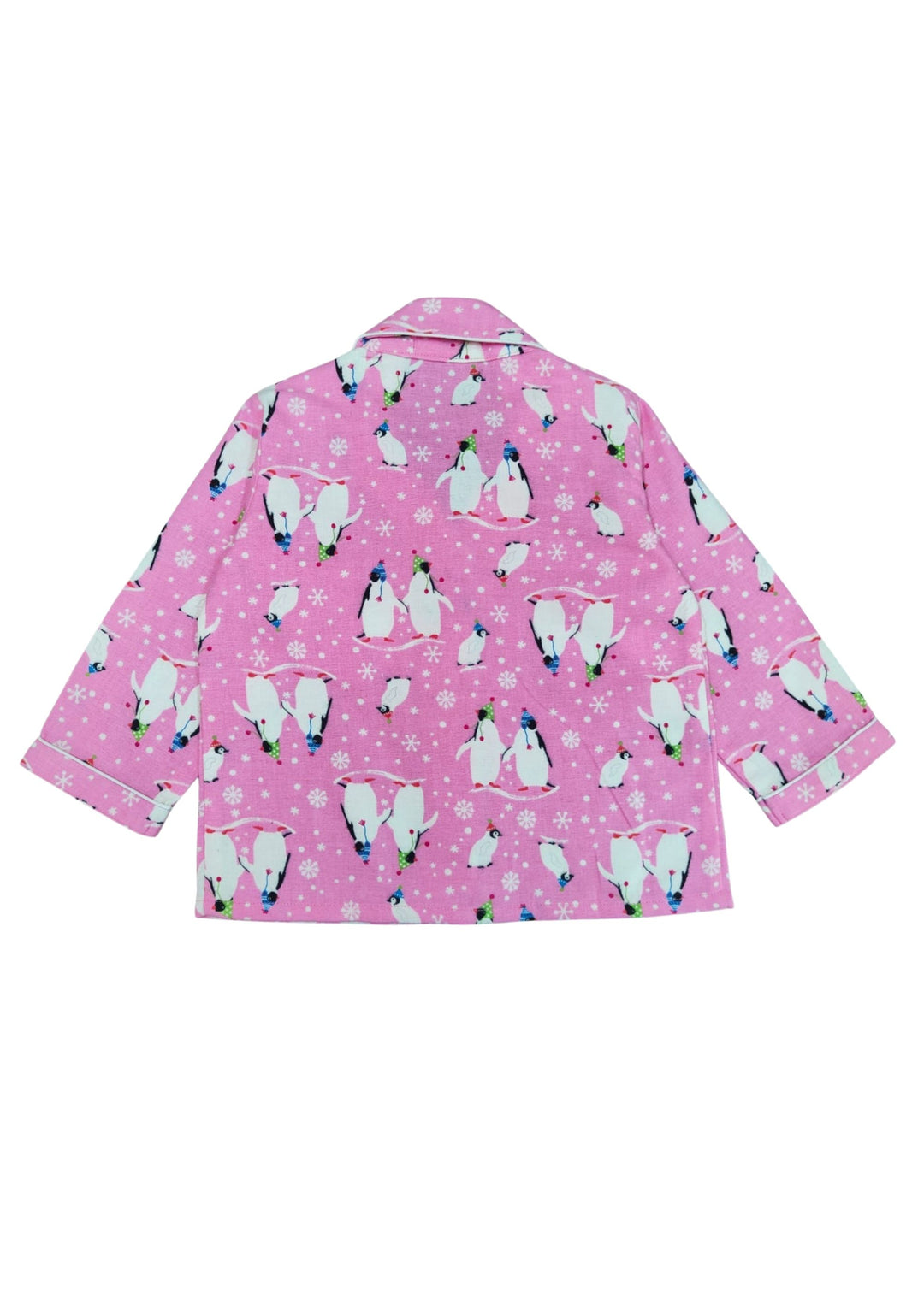 Bright Pink Penguin Cotton Flannel Long Sleeve Kids Night Suit