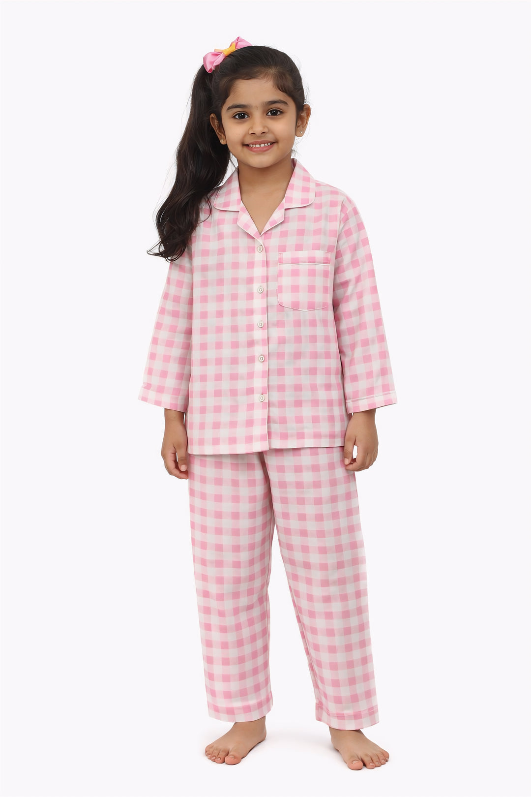 Blush Check Snuggles Print Long Sleeve Kids Night Suit