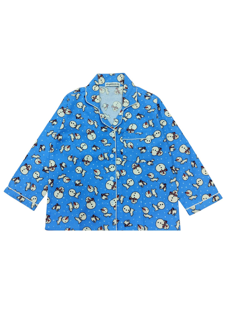 Winter Snowman Cotton Flannel Long Sleeve Kids Night Suit