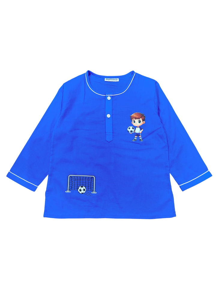 Goalpost Dreams Print Round Neck Long Sleeve Kids Night Suit