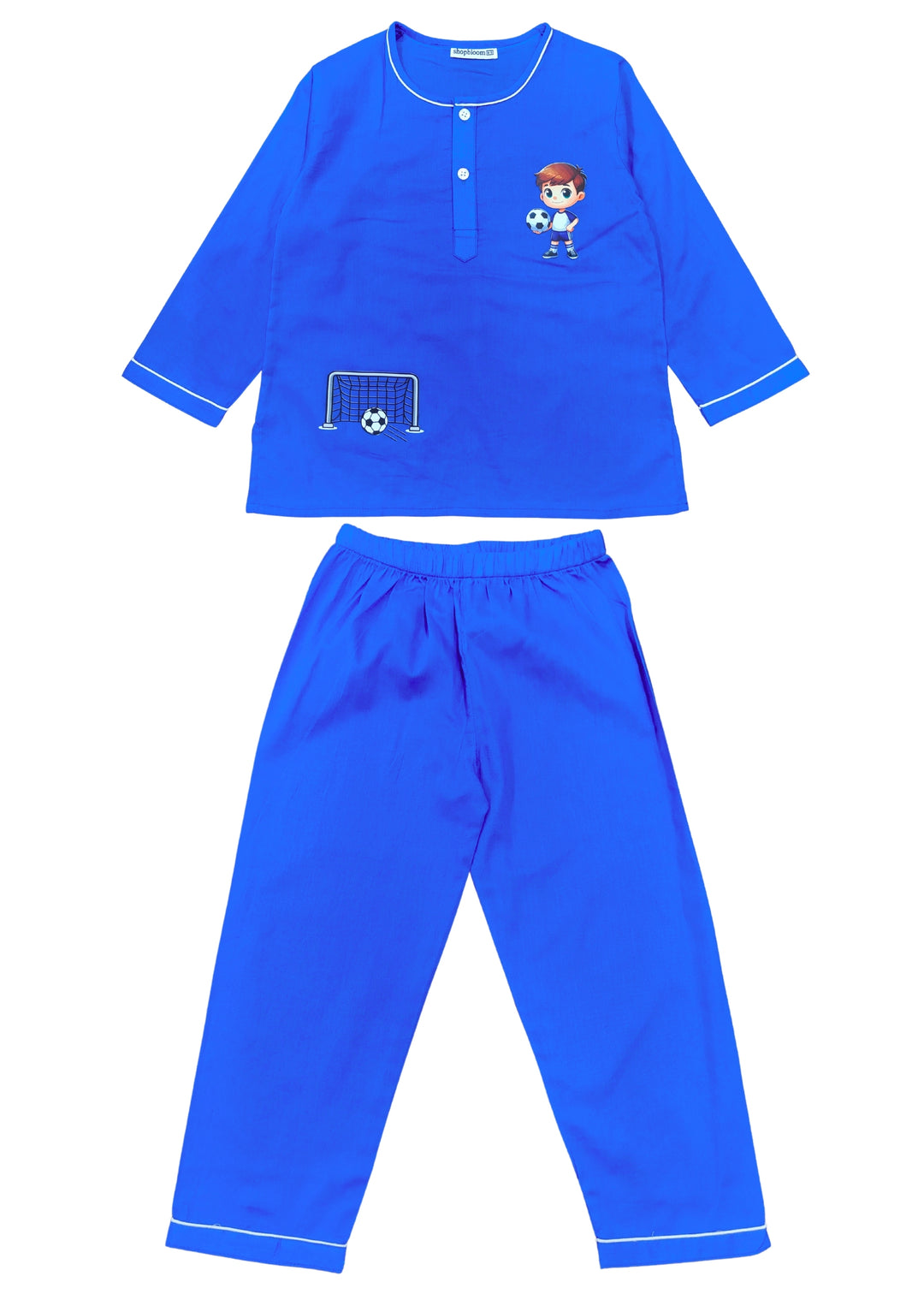 Goalpost Dreams Print Round Neck Long Sleeve Kids Night Suit