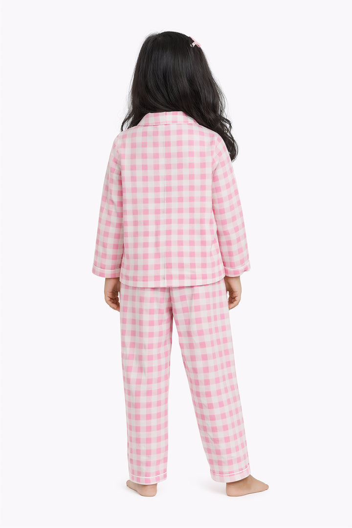 Blush Check Snuggles Print Long Sleeve Kids Night Suit
