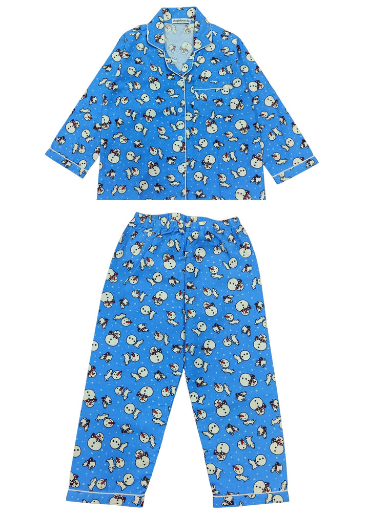 Winter Snowman Cotton Flannel Long Sleeve Kids Night Suit