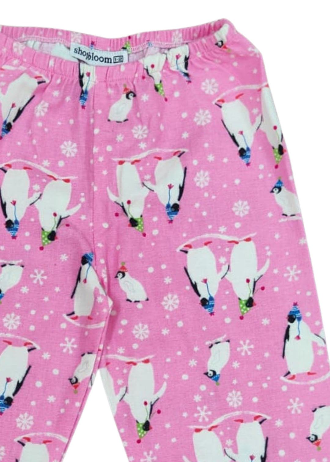 Bright Pink Penguin Cotton Flannel Long Sleeve Kids Night Suit