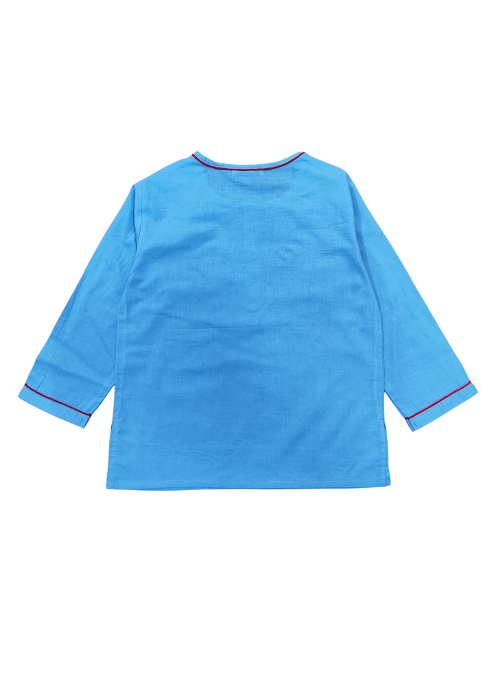 Sky & Tracks Print Round Neck Long Sleeve Kids Night Suit