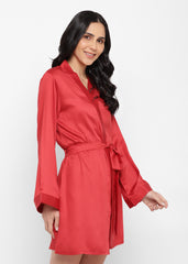 Red Modal Satin Robe with Tie