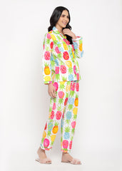 Big And Bright Pineapple Print Long Sleeve Women's Night suit
