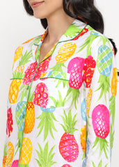 Big And Bright Pineapple Print Long Sleeve Women's Night suit