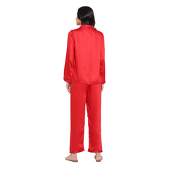 Ultra Soft Red Modal Satin Long Sleeve Women's Night Suit