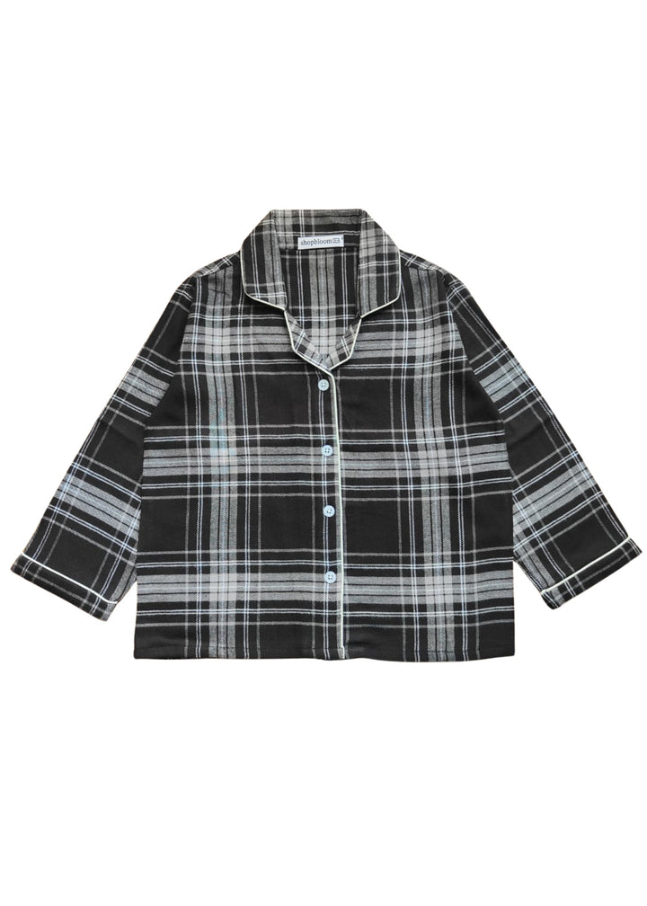 Black Checkered Cotton Flannel Long Sleeve Kids Night Suit