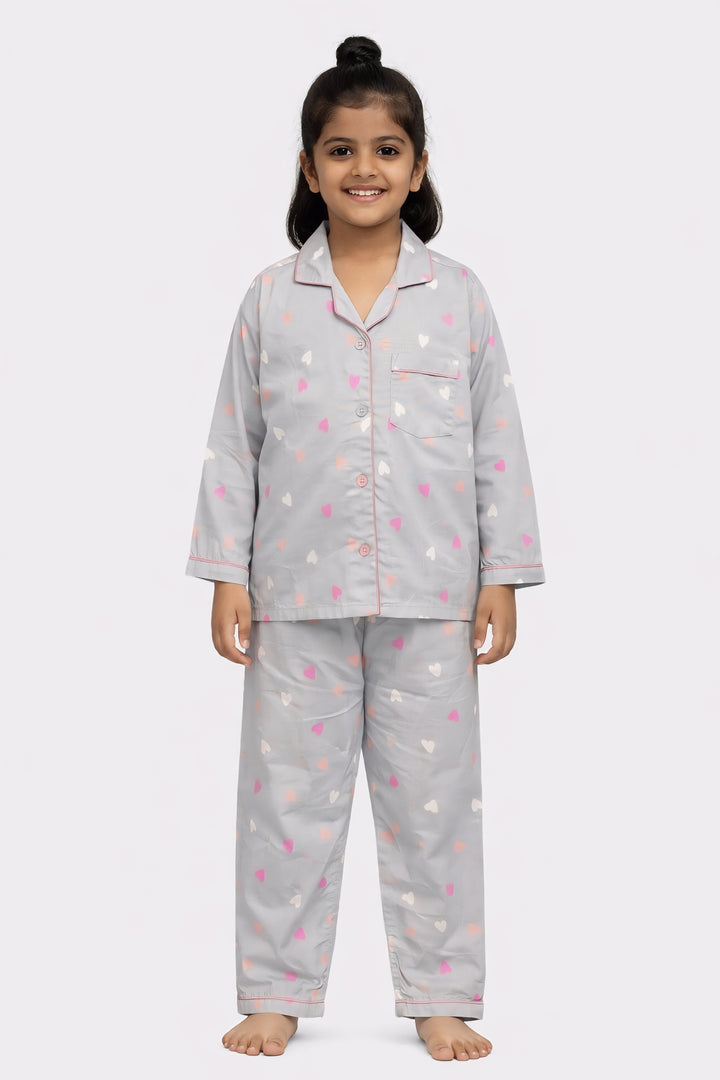 Hearts & Giggles Print Long Sleeve Kids Night Suit