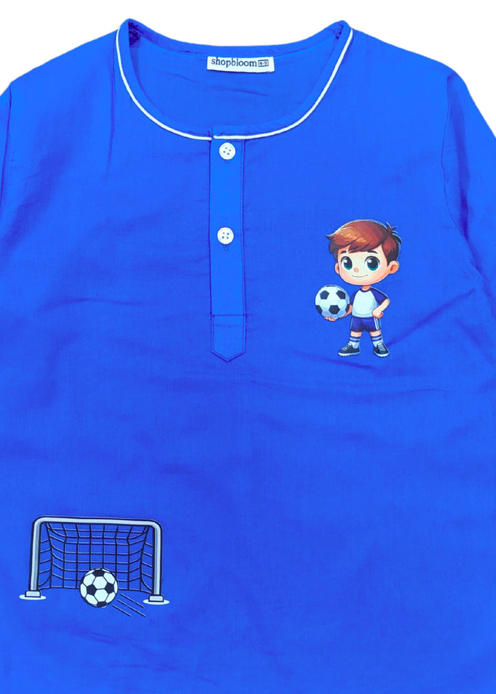 Goalpost Dreams Print Round Neck Long Sleeve Kids Night Suit