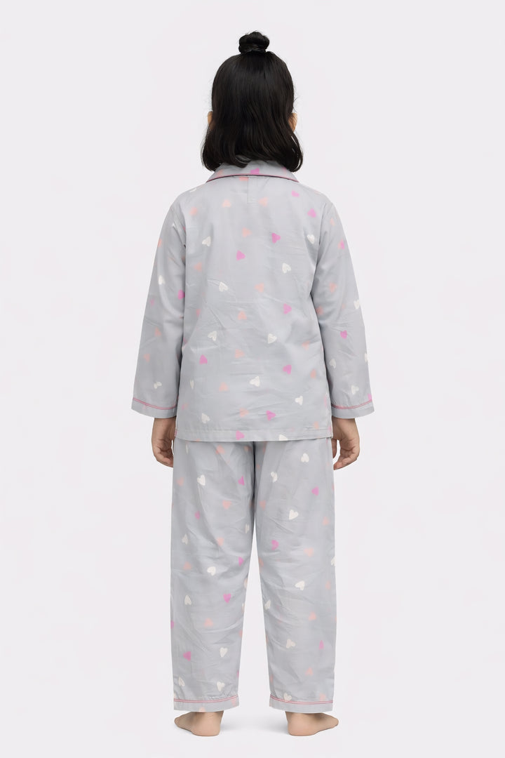 Hearts & Giggles Print Long Sleeve Kids Night Suit