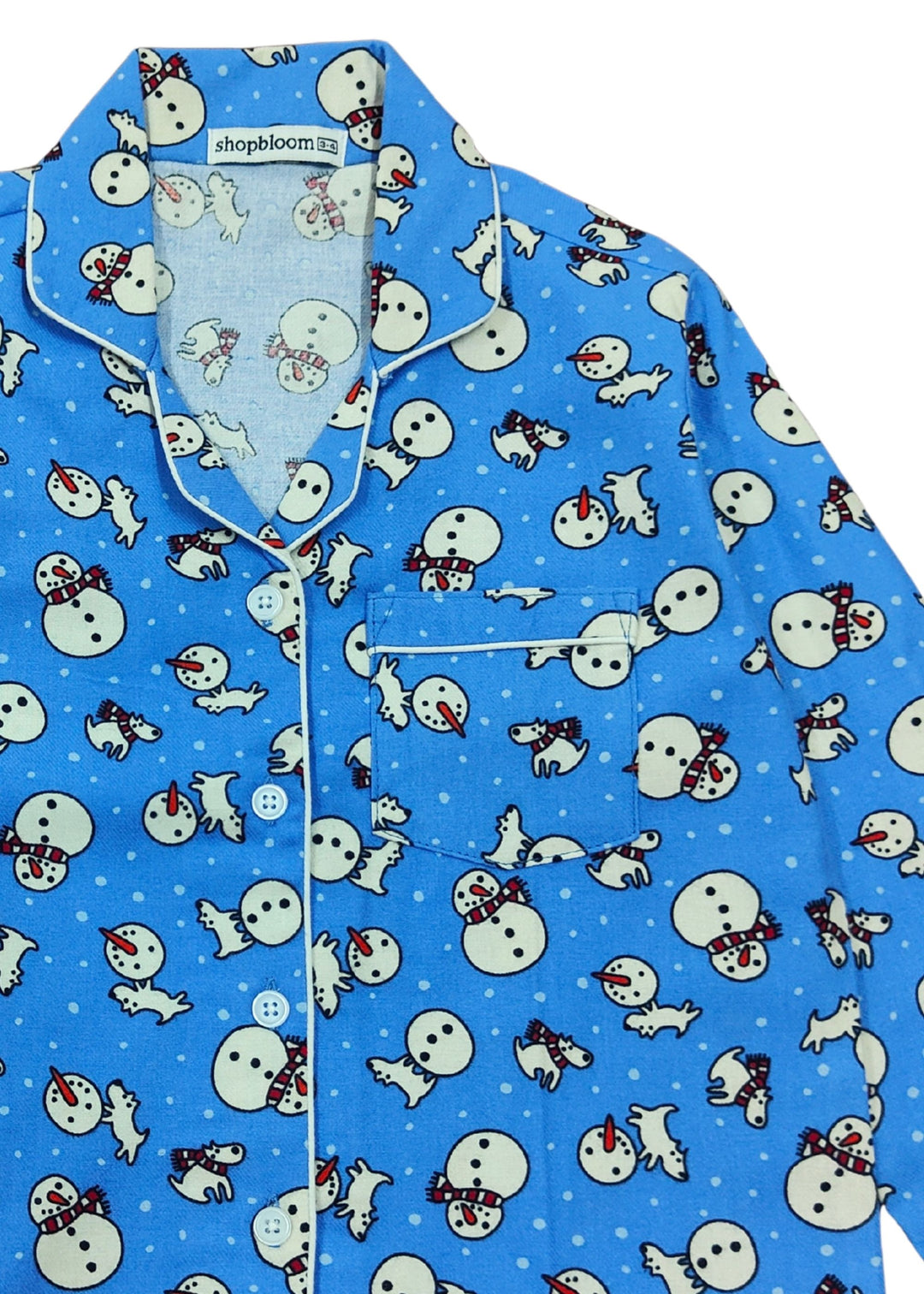 Winter Snowman Cotton Flannel Long Sleeve Kids Night Suit