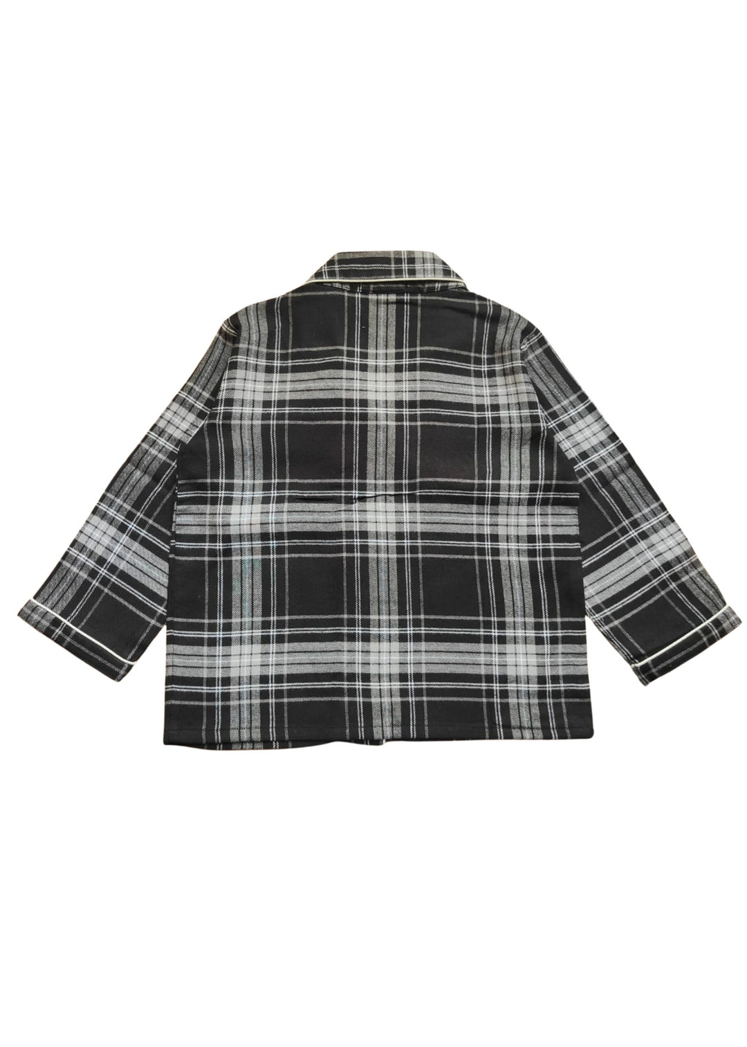 Black Checkered Cotton Flannel Long Sleeve Kids Night Suit