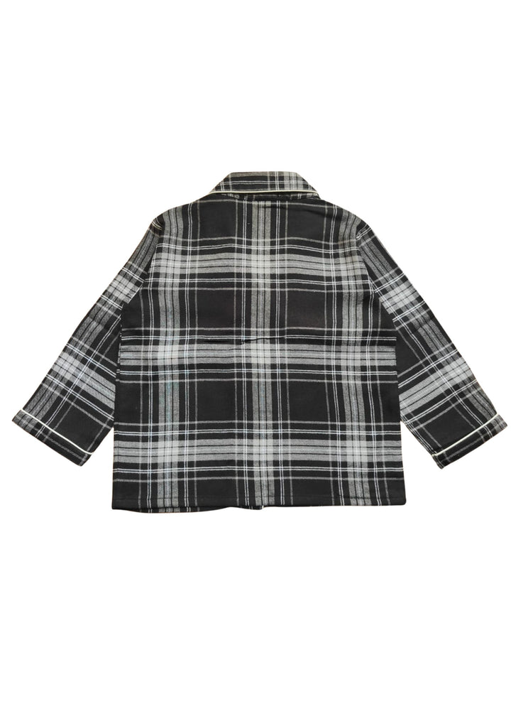 Black Checkered Cotton Flannel Long Sleeve Kids Night Suit