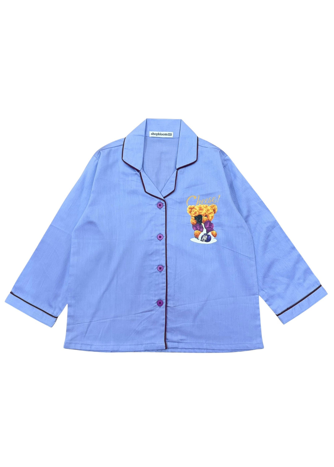 Say Cheese Print Long Sleeve Kids Night Suit