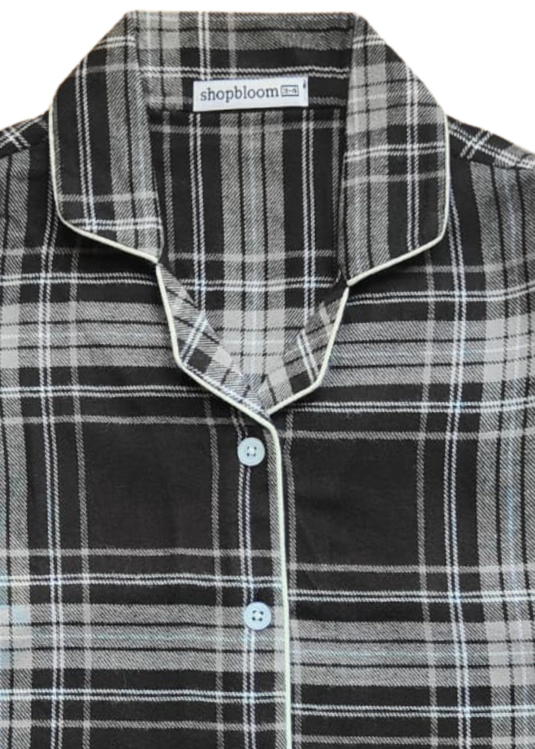 Black Checkered Cotton Flannel Long Sleeve Kids Night Suit